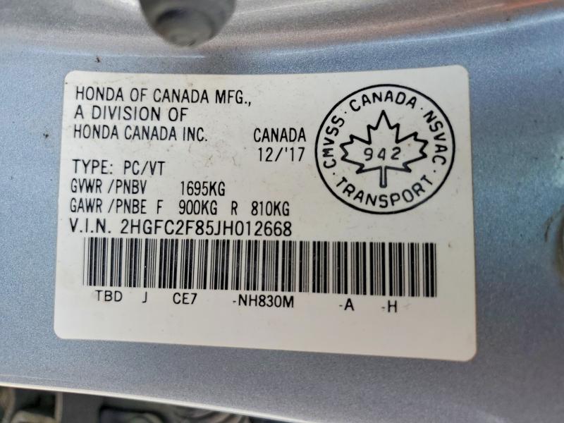 Aukcja sprzedaży 2018 Honda Civic, vin: 2HGFC2F85JH012668, numer aukcji: 63375566
