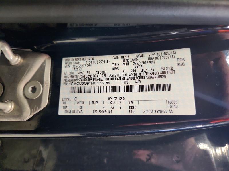 60478826 :رقم المزاد ، 1FMCU9G91HUC53189 vin ، 2017 Ford Escape مزاد بيع