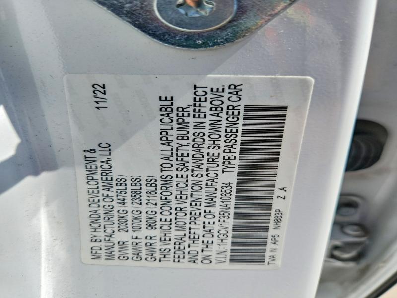 59687336 :رقم المزاد ، 1HGCV1F35NA106534 vin ، 2022 Honda Accord مزاد بيع