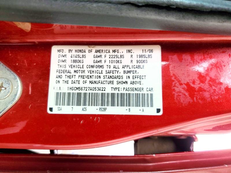 Aukcja sprzedaży 2007 Honda Accord, vin: 1HGCM56727A053422, numer aukcji: 60673016