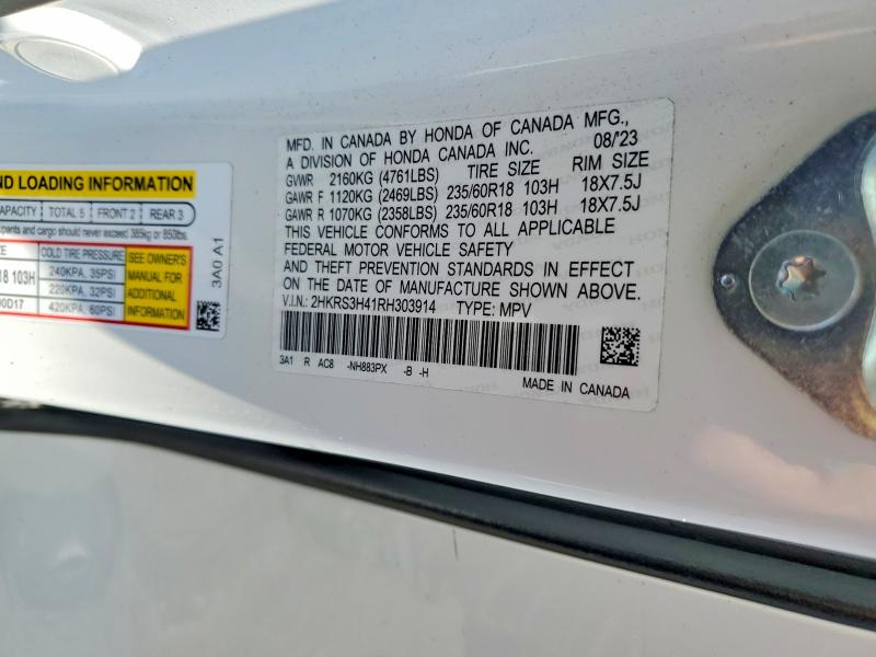 61633986 :رقم المزاد ، 2HKRS3H41RH303914 vin ، 2024 Honda Cr-v مزاد بيع