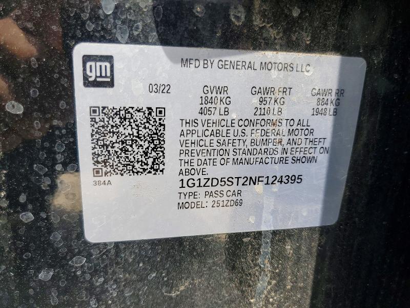 Aukcja sprzedaży 2022 Chevrolet Malibu, vin: 1G1ZD5ST2NF124395, numer aukcji: 59608326