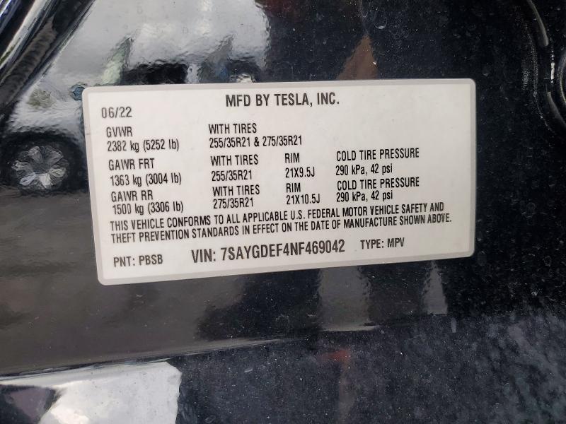 2022 Tesla Model Y მანქანა იყიდება აუქციონზე, vin: 7SAYGDEF4NF469042, აუქციონის ნომერი: 61852966