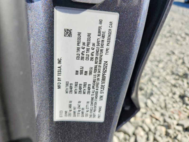 Aukcja sprzedaży 2023 Tesla Model 3, vin: 5YJ3E1EB8PF625224, numer aukcji: 62284006