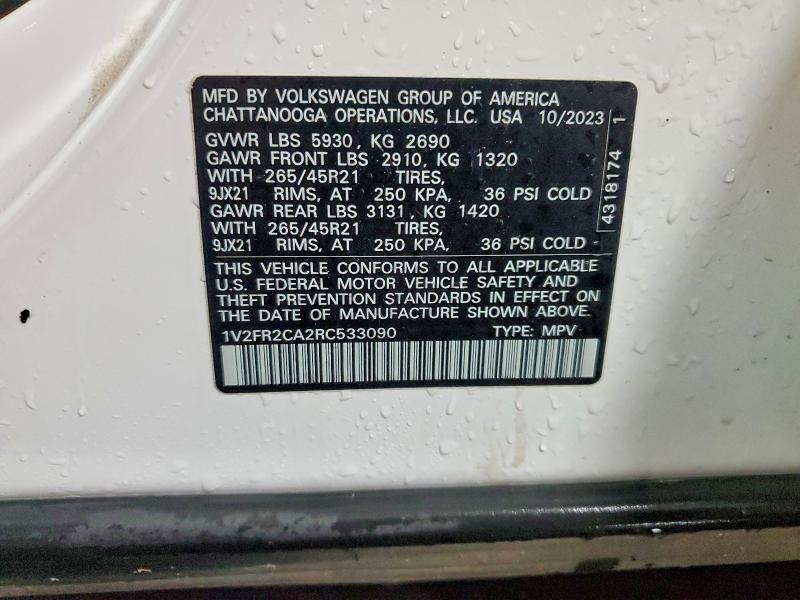 Продаж на аукціоні авто 2024 Volkswagen Atlas, vin: 1V2FR2CA2RC533090, номер лоту: 61556036