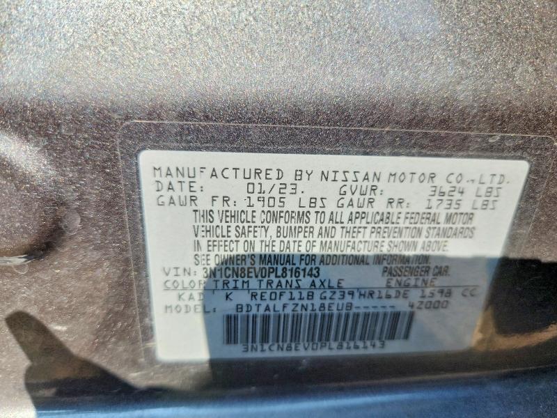 63055156 :رقم المزاد ، 3N1CN8EV0PL816143 vin ، 2023 Nissan Versa مزاد بيع
