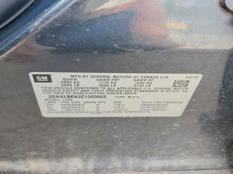 Продажа на аукционе авто 2012 Chevrolet Equinox, vin: 2GNALBEK2C1260823, номер лота: 59711156