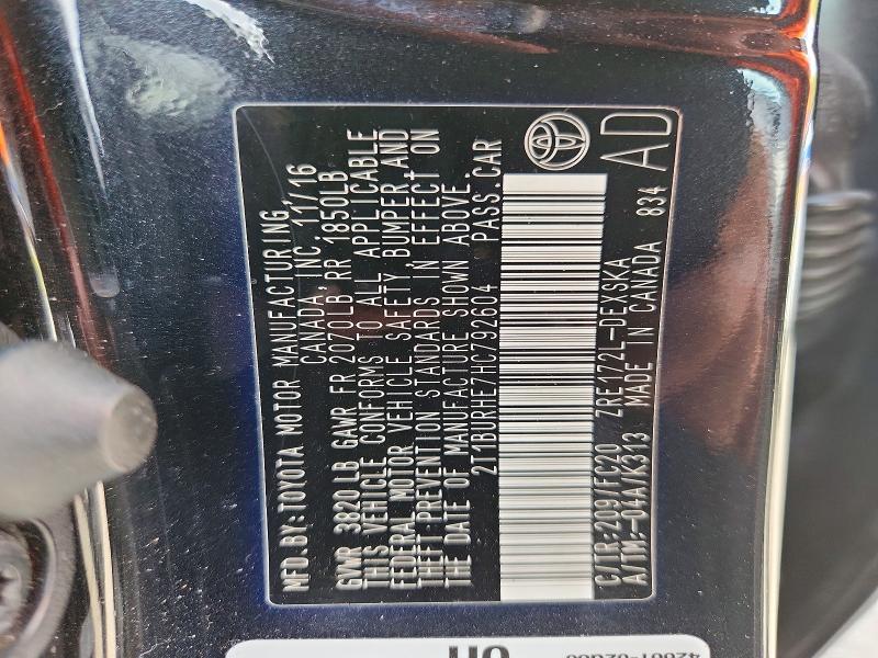 63163826 :رقم المزاد ، 2T1BURHE7HC792604 vin ، 2017 Toyota Corolla مزاد بيع