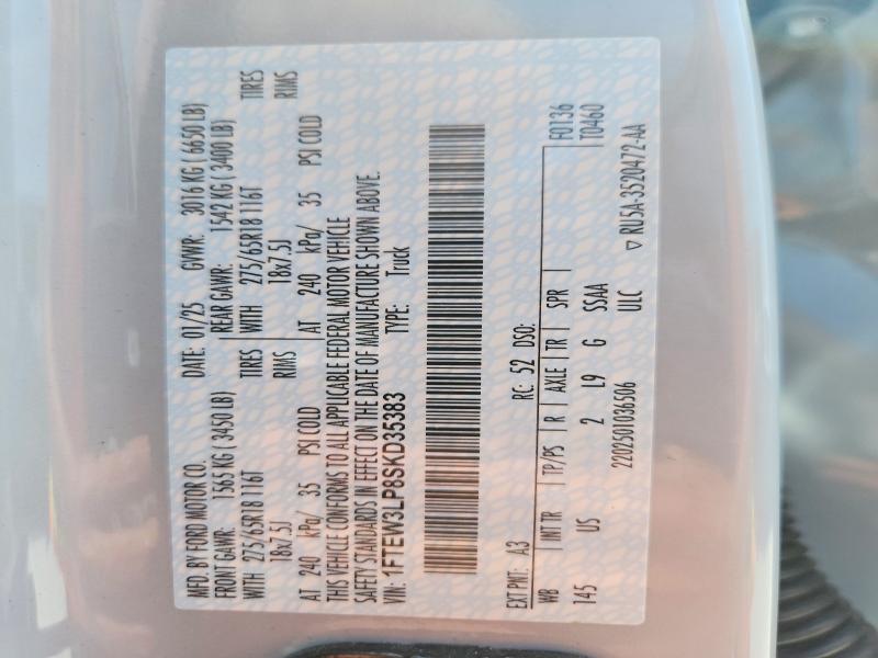 62420246 :رقم المزاد ، 1FTEW3LP8SKD35383 vin ، 2025 Ford F150 مزاد بيع