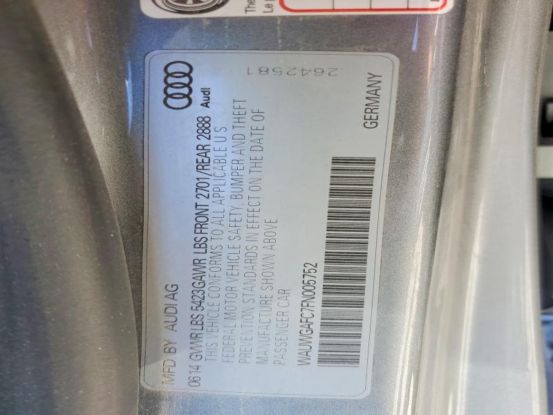 59853906 :رقم المزاد ، WAUWGAFC7FN005752 vin ، 2015 Audi A7 مزاد بيع