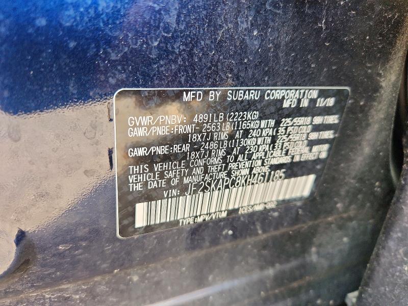 85634125 :رقم المزاد ، JF2SKAPC8KH461185 vin ، 2019 Subaru Forester مزاد بيع