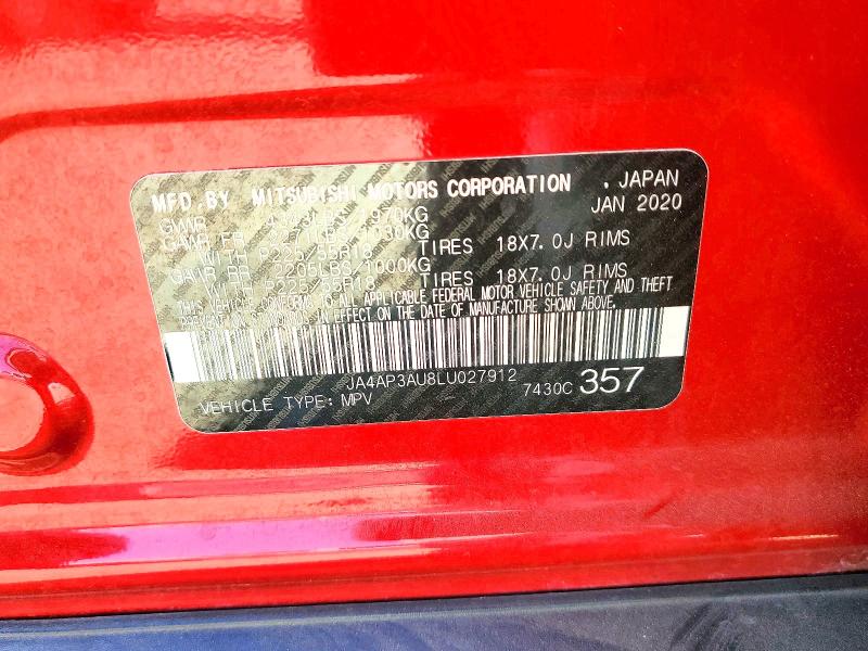 2020 Mitsubishi Outlander Sport მანქანა იყიდება აუქციონზე, vin: JA4AP3AU8LU027912, აუქციონის ნომერი: 62244086