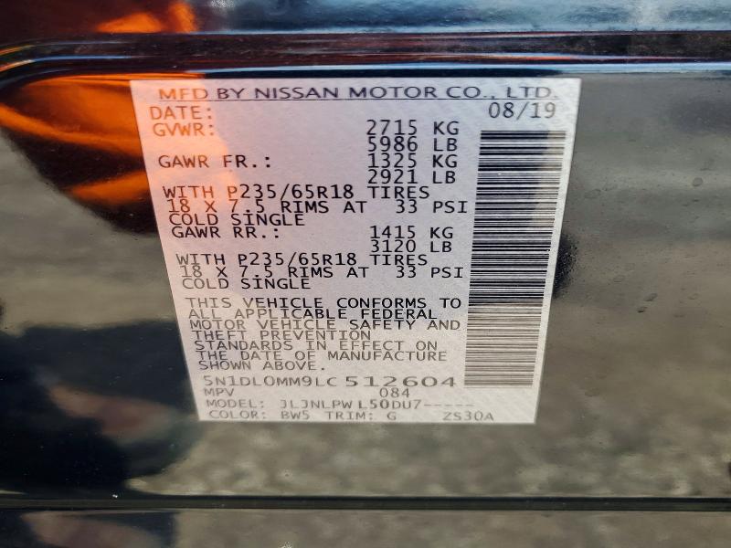 Aukcja sprzedaży 2020 Infiniti Qx60, vin: 5N1DL0MM9LC512604, numer aukcji: 59383986