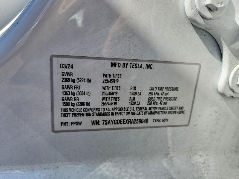 Aukcja sprzedaży 2024 Tesla Model Y, vin: 7SAYGDEEXRA259040, numer aukcji: 63001316