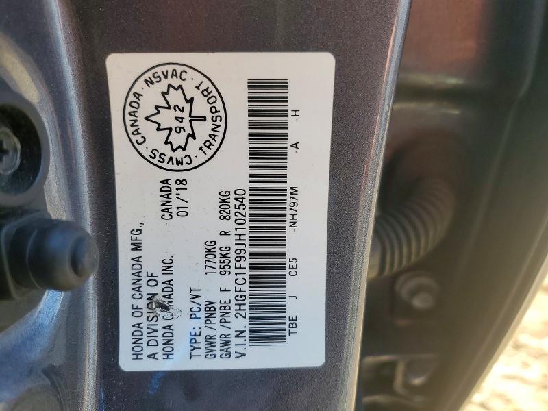 Aukcja sprzedaży 2018 Honda Civic, vin: 2HGFC1F99JH102540, numer aukcji: 60413256