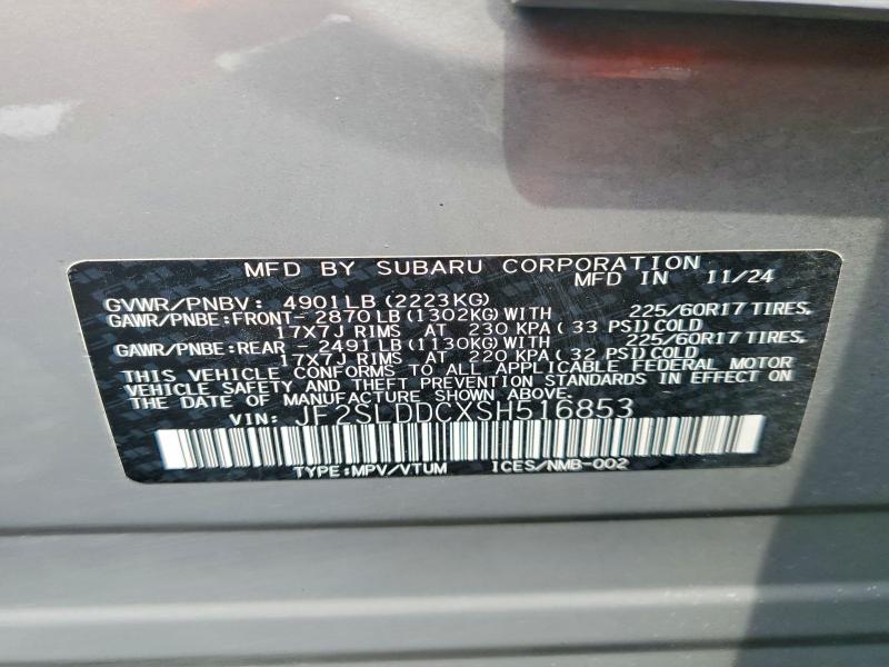 62043466 :رقم المزاد ، JF2SLDDCXSH516853 vin ، 2025 Subaru Forester مزاد بيع