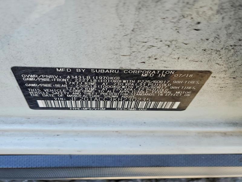 Aukcja sprzedaży 2019 Subaru Crosstrek, vin: JF2GTACC3KH230235, numer aukcji: 62272416