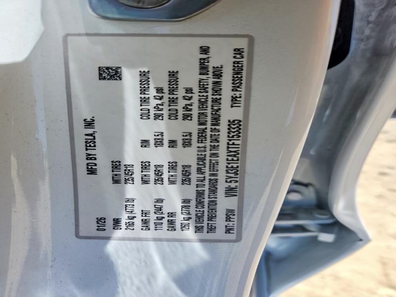 60433896 :رقم المزاد ، 5YJ3E1EAXTF153335 vin ، 2026 Tesla Model 3 مزاد بيع
