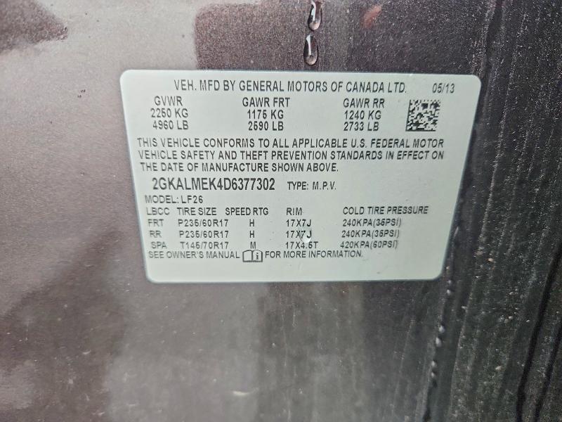 59850306 :رقم المزاد ، 2GKALMEK4D6377302 vin ، 2013 Gmc Terrain مزاد بيع