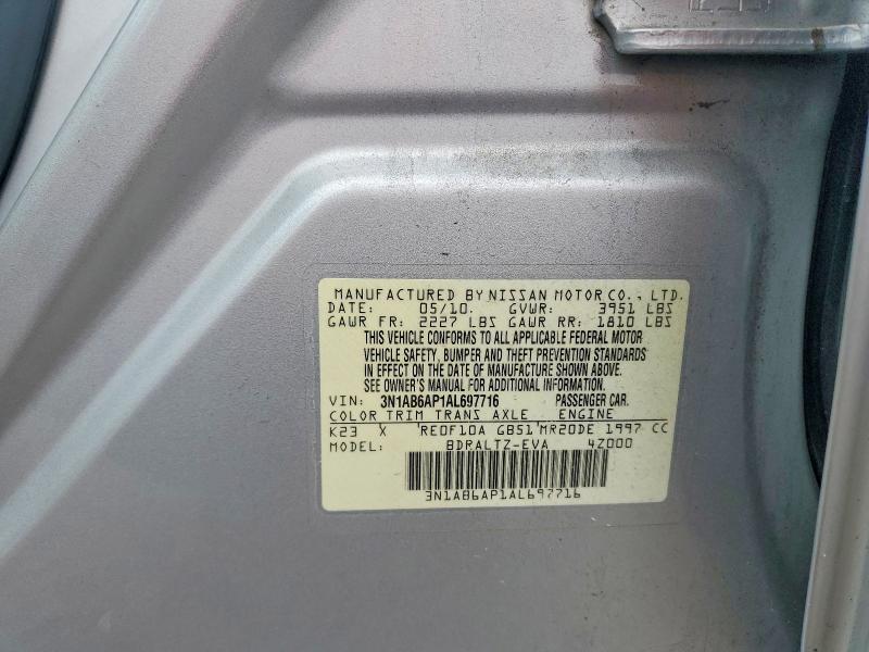 60656316 :رقم المزاد ، 3N1AB6AP1AL697716 vin ، 2010 Nissan Sentra مزاد بيع