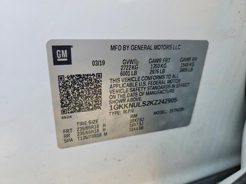 Продаж на аукціоні авто 2019 Gmc Acadia, vin: 1GKKNULS2KZ242905, номер лоту: 59592056