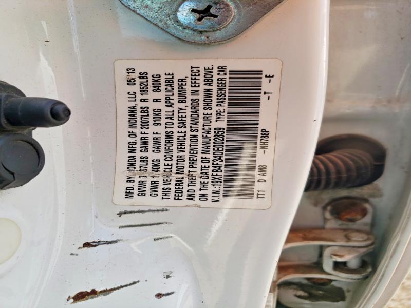 2013 Honda Civic მანქანა იყიდება აუქციონზე, vin: 19XFB4F34DE002859, აუქციონის ნომერი: 61498866
