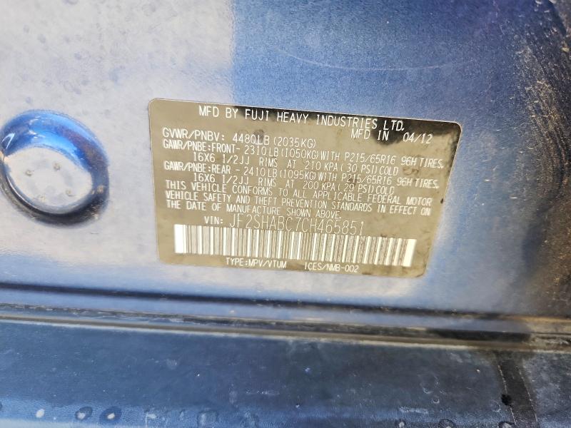 61764306 :رقم المزاد ، JF2SHABC7CH465851 vin ، 2012 Subaru Forester مزاد بيع