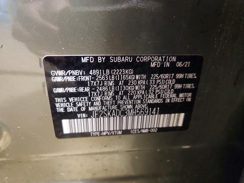 Aukcja sprzedaży 2021 Subaru Forester, vin: JF2SKADC3MH569141, numer aukcji: 62010816