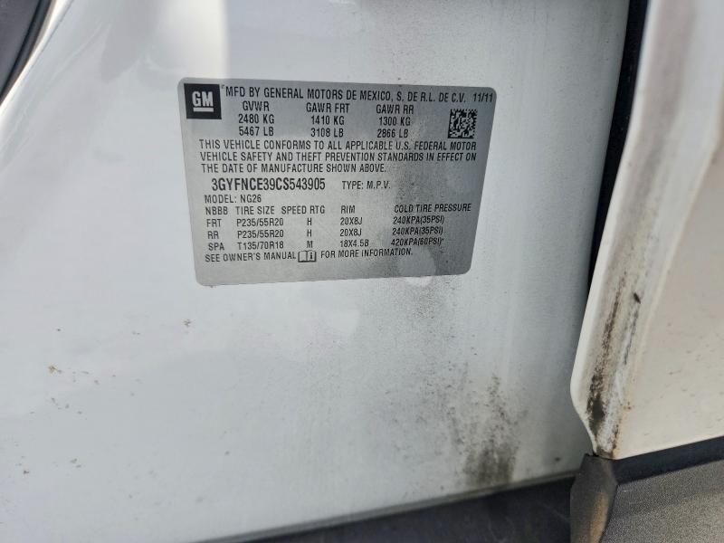 60468756 :رقم المزاد ، 3GYFNCE39CS543905 vin ، 2012 Cadillac Srx مزاد بيع