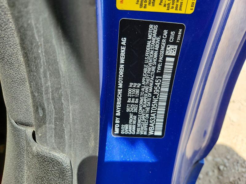 62862336 :رقم المزاد ، WBA53AT05NCJ95451 vin ، 2022 Bmw M440i مزاد بيع