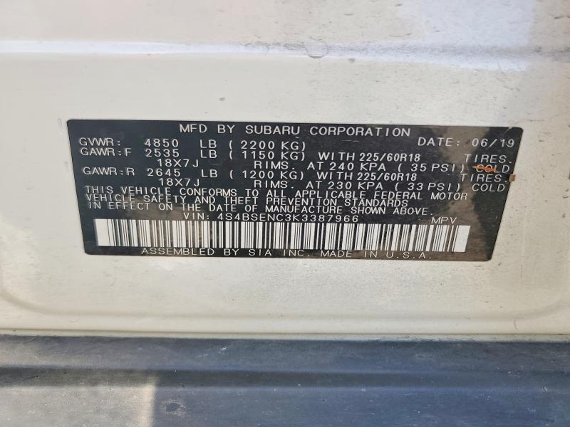 Aukcja sprzedaży 2019 Subaru Outback, vin: 4S4BSENC3K3387966, numer aukcji: 62005936