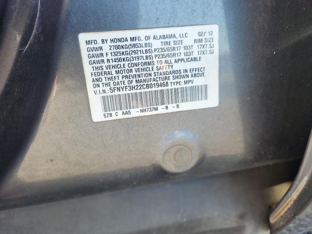 61642176 :رقم المزاد ، 5FNYF3H22CB019468 vin ، 2012 Honda Pilot مزاد بيع