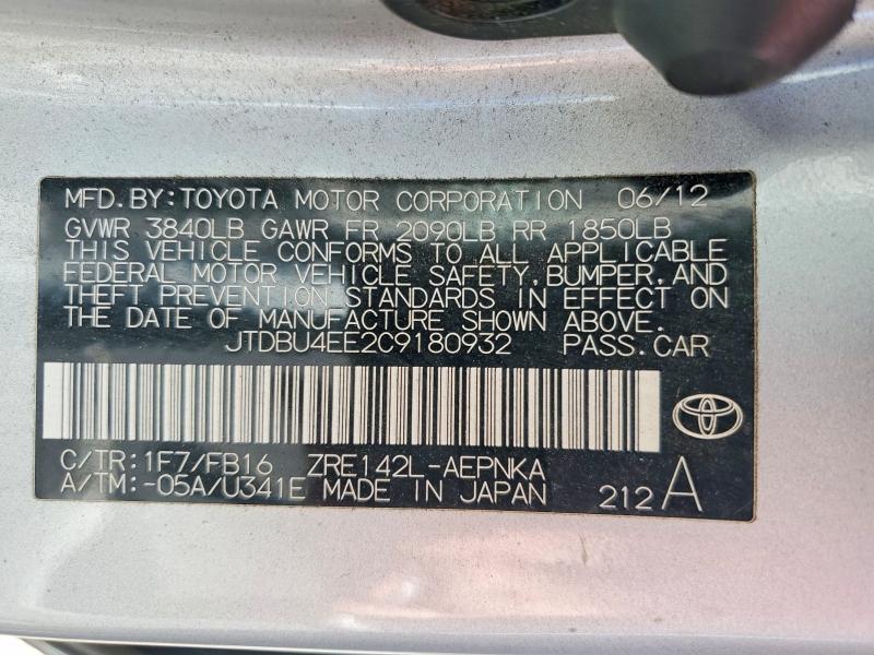 Aukcja sprzedaży 2012 Toyota Corolla, vin: JTDBU4EE2C9180932, numer aukcji: 62253876