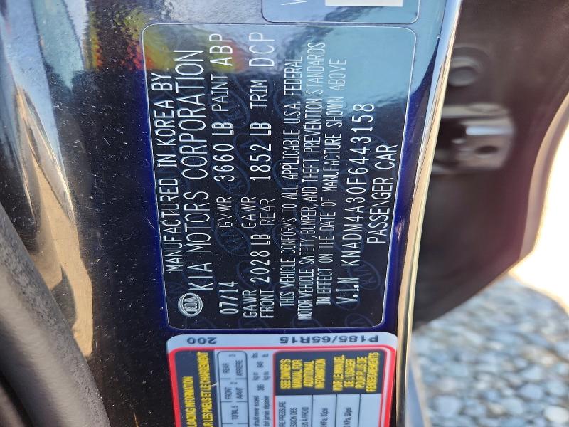 58833976 :رقم المزاد ، KNADM4A30F6443158 vin ، 2015 Kia Rio مزاد بيع