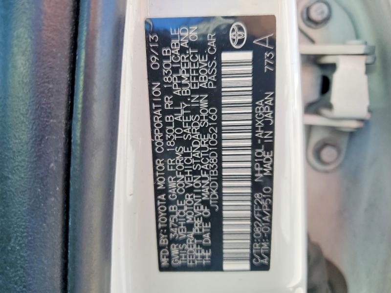 61238416 :رقم المزاد ، JTDKDTB38D1052160 vin ، 2013 Toyota Prius C مزاد بيع