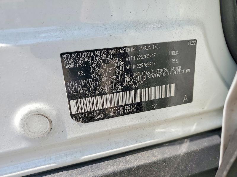 Aukcja sprzedaży 2022 Toyota Rav4, vin: 2T3F1RFV2NC322397, numer aukcji: 62132396