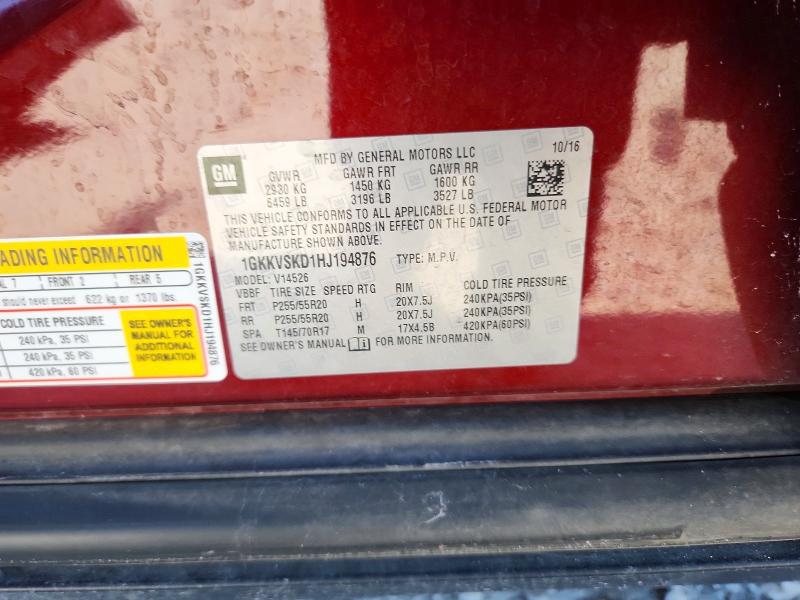 Aukcja sprzedaży 2017 Gmc Acadia Limited, vin: 1GKKVSKD1HJ194876, numer aukcji: 59320466