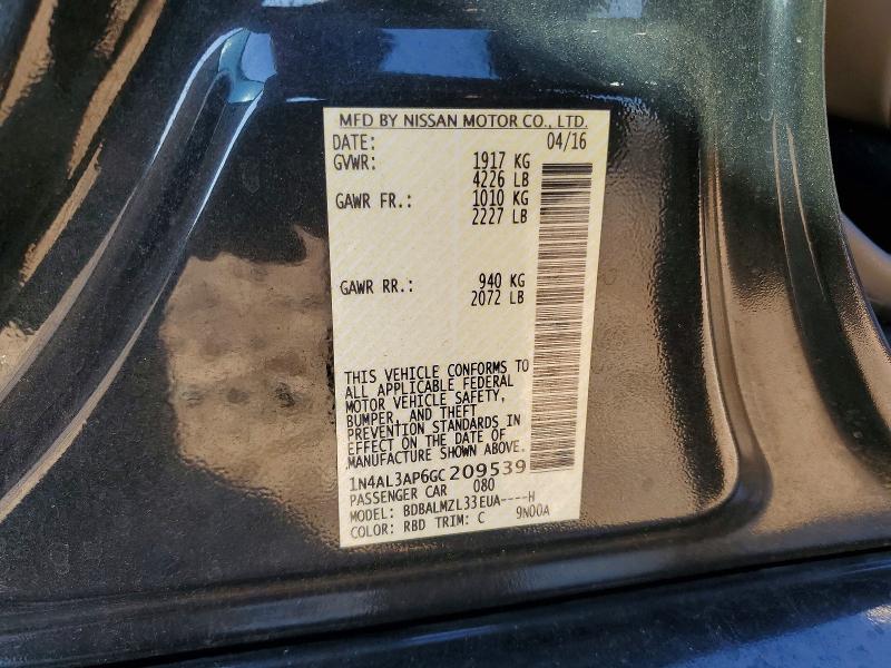2016 Nissan Altima მანქანა იყიდება აუქციონზე, vin: 1N4AL3AP6GC209539, აუქციონის ნომერი: 60830976