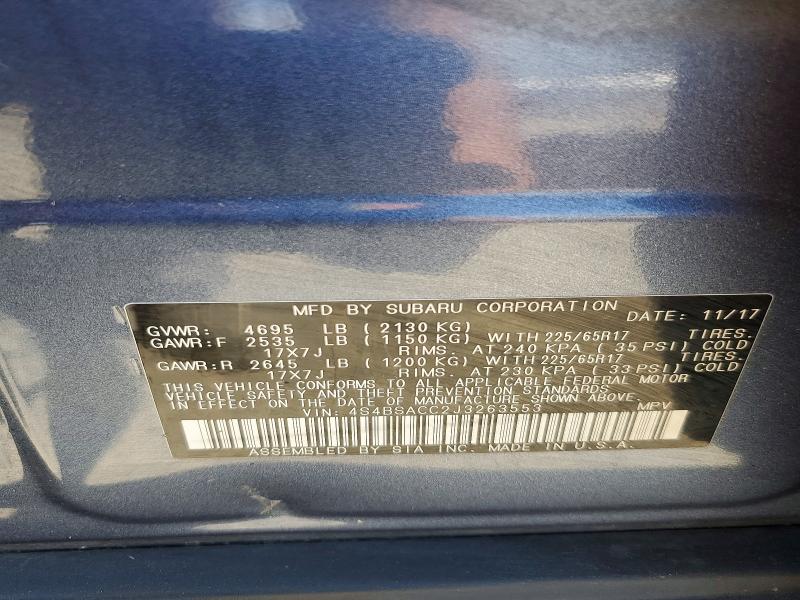 Aukcja sprzedaży 2018 Subaru Outback, vin: 4S4BSACC2J3263553, numer aukcji: 62344776