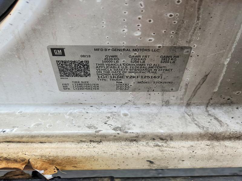 Продаж на аукціоні авто 2019 Chevrolet Silverado, vin: 1GC1KREY2KF125163, номер лоту: 60896396