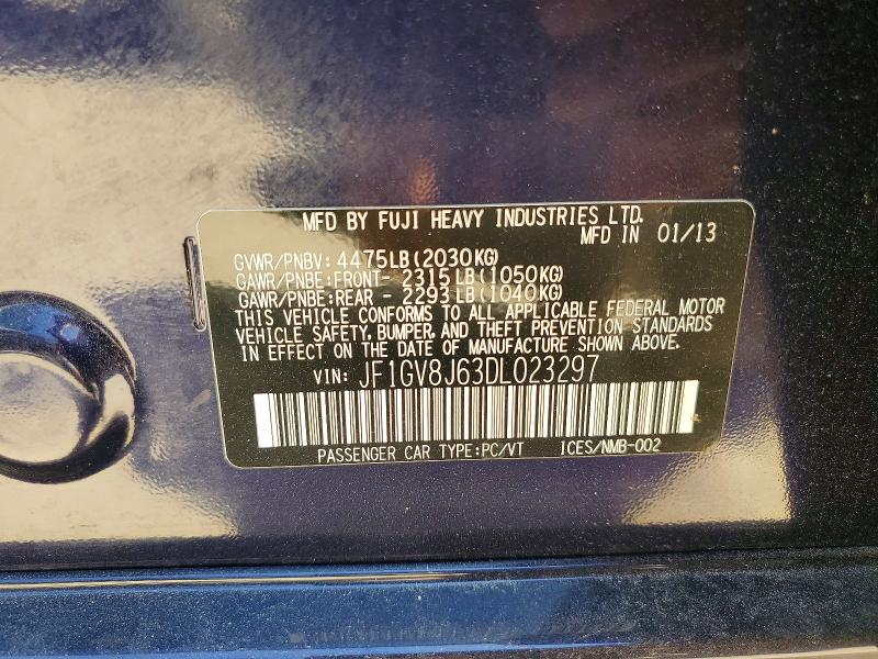 Продажа на аукционе авто 2013 Subaru Impreza, vin: JF1GV8J63DL023297, номер лота: 62748146