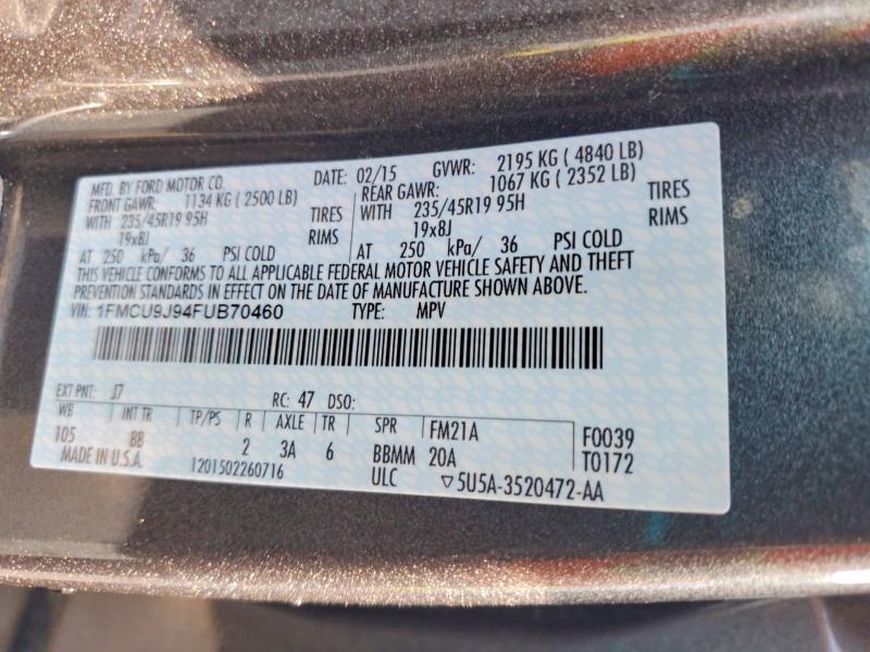 Продажа на аукционе авто 2015 Ford Escape, vin: 1FMCU9J94FUB70460, номер лота: 85967525