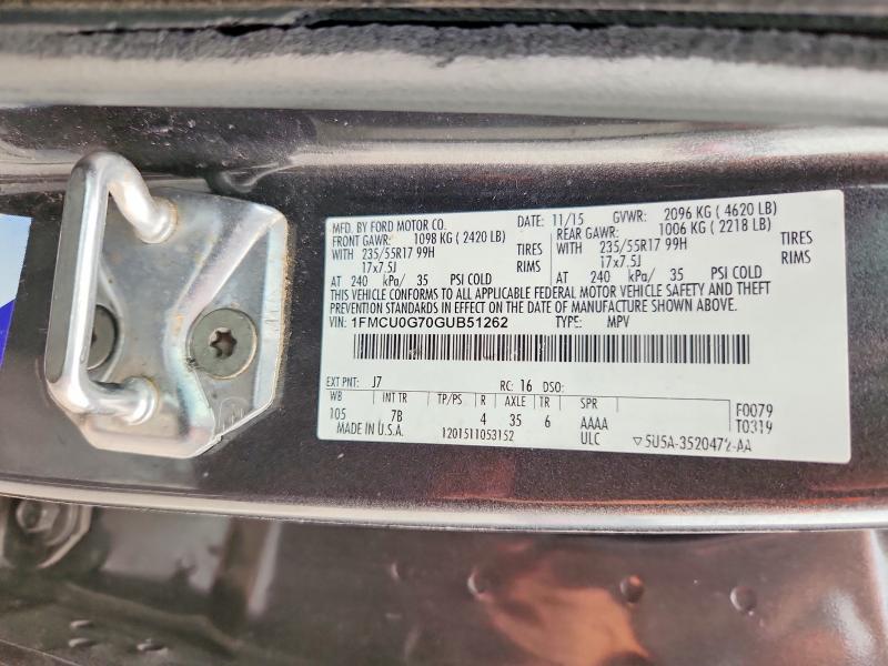 Продажа на аукционе авто 2016 Ford Escape, vin: 1FMCU0G70GUB51262, номер лота: 61382066