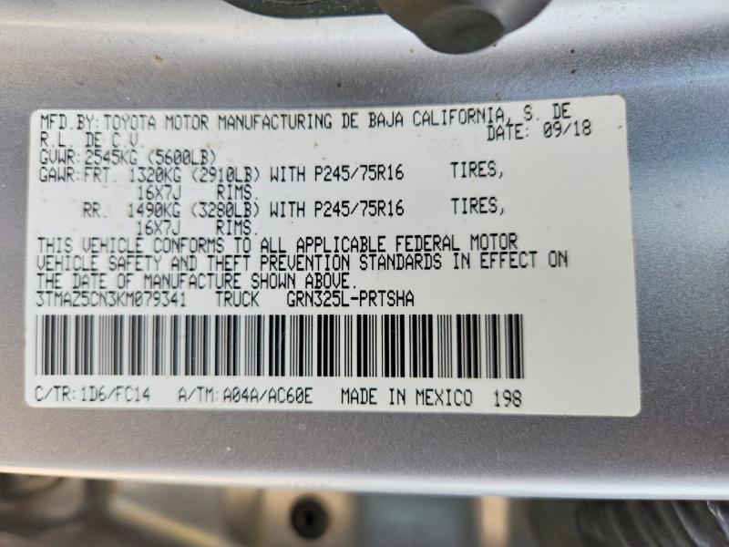 Aukcja sprzedaży 2019 Toyota Tacoma, vin: 3TMAZ5CN3KM079341, numer aukcji: 62077776