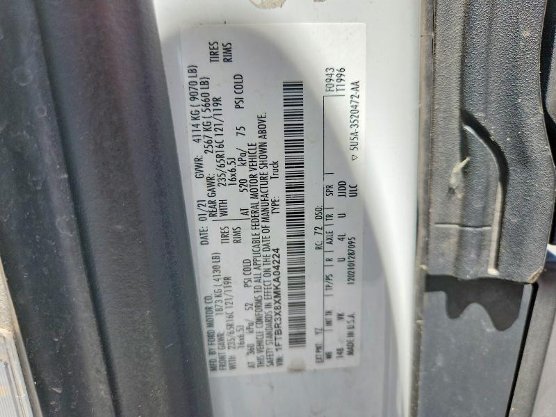 2021 Ford Transit მანქანა იყიდება აუქციონზე, vin: 1FTBR3X8XMKA04224, აუქციონის ნომერი: 59218896