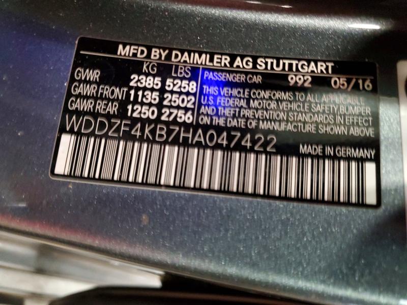 2017 Mercedes-benz E მანქანა იყიდება აუქციონზე, vin: WDDZF4KB7HA047422, აუქციონის ნომერი: 61874526