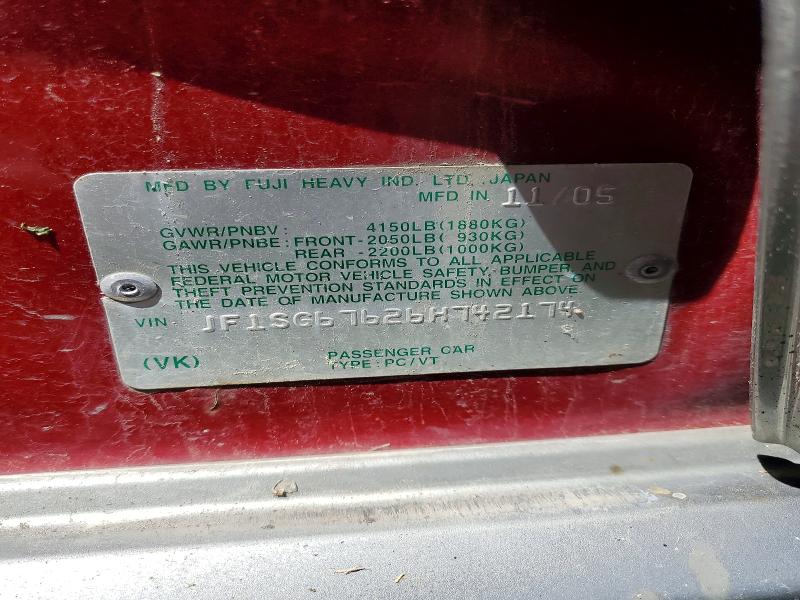 Aukcja sprzedaży 2006 Subaru Forester, vin: JF1SG67626H742174, numer aukcji: 60369706