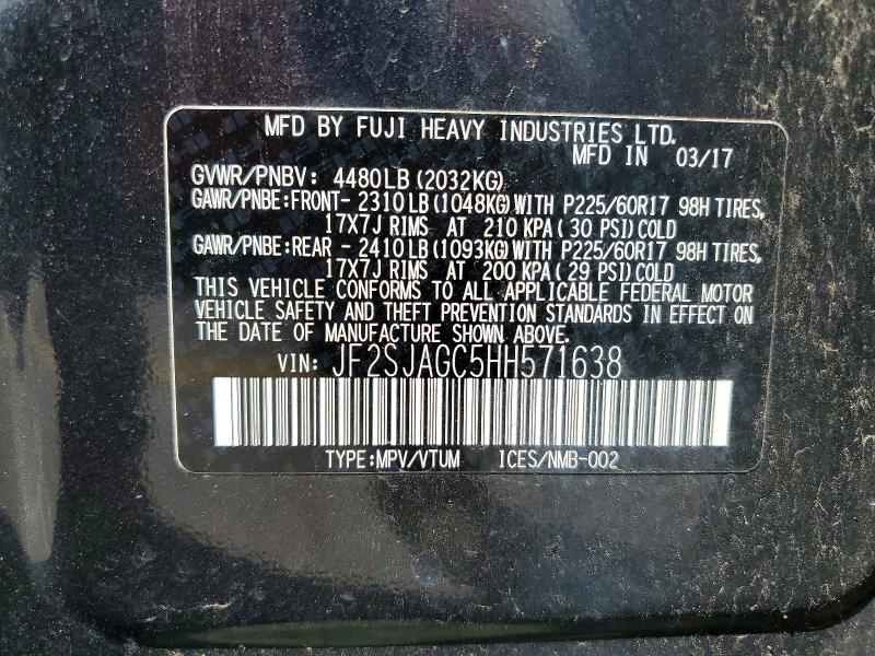 61374386 :رقم المزاد ، JF2SJAGC5HH571638 vin ، 2017 Subaru Forester مزاد بيع