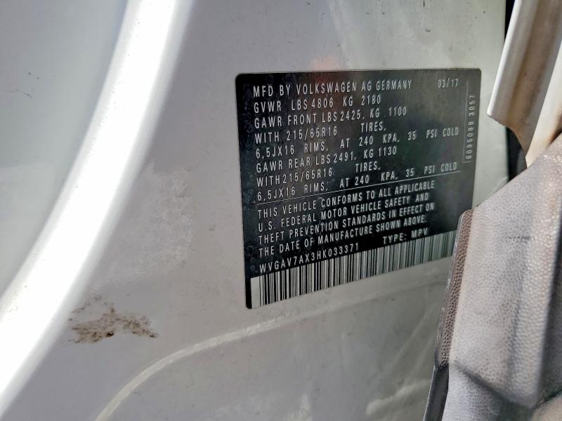 Продаж на аукціоні авто 2017 Volkswagen Tiguan, vin: WVGAV7AX3HK033371, номер лоту: 60077986