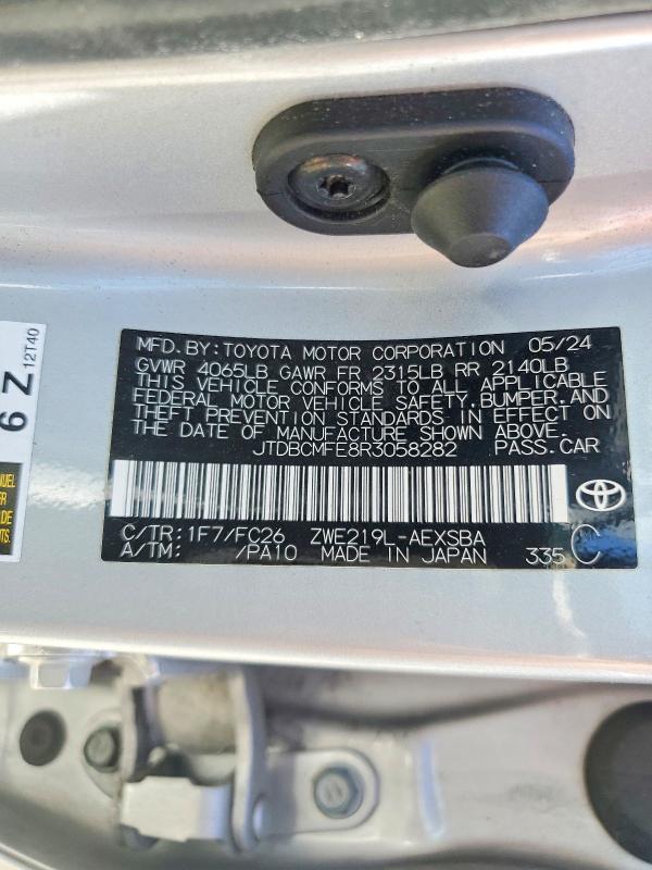 Продажа на аукционе авто 2024 Toyota Corolla Hybrid, vin: JTDBCMFE8R3058282, номер лота: 60088906